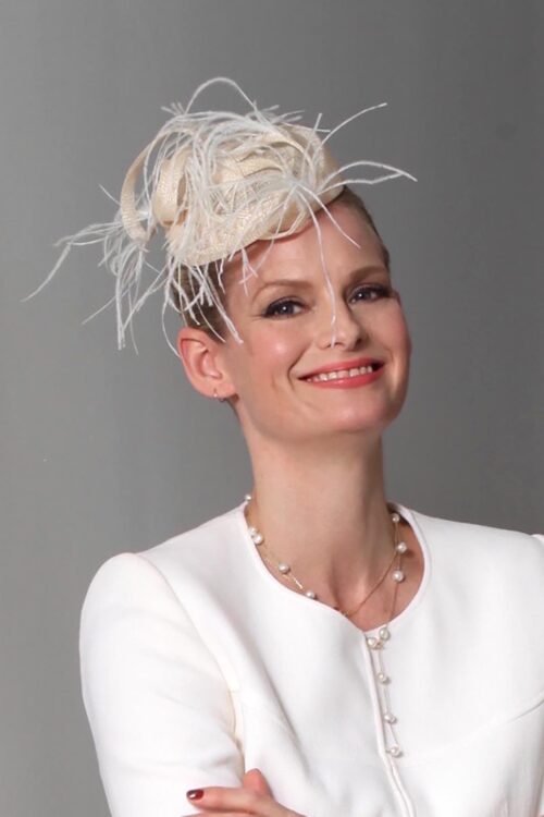 X-Accessoire de mariée Bibi élégant EDEN en paille et plumes pour mariage civil