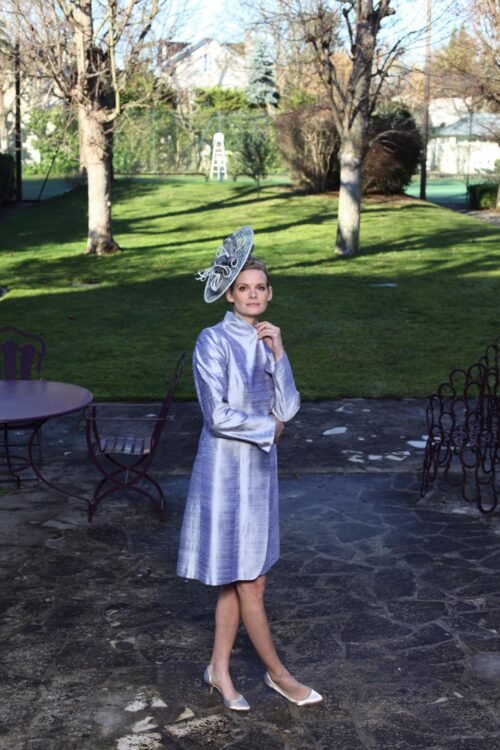 Tailleur robe manteau KANPUR en soie et dentelle de Calais