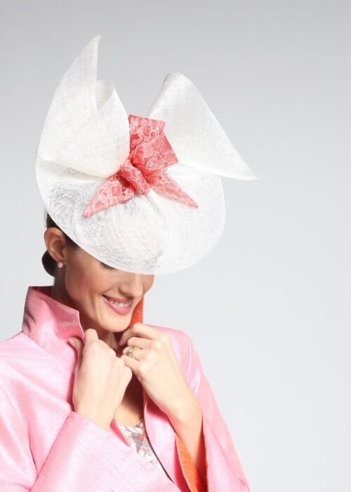 X-Fascinator de mariage en sisal RECITALIA écru à noeud en dentelle