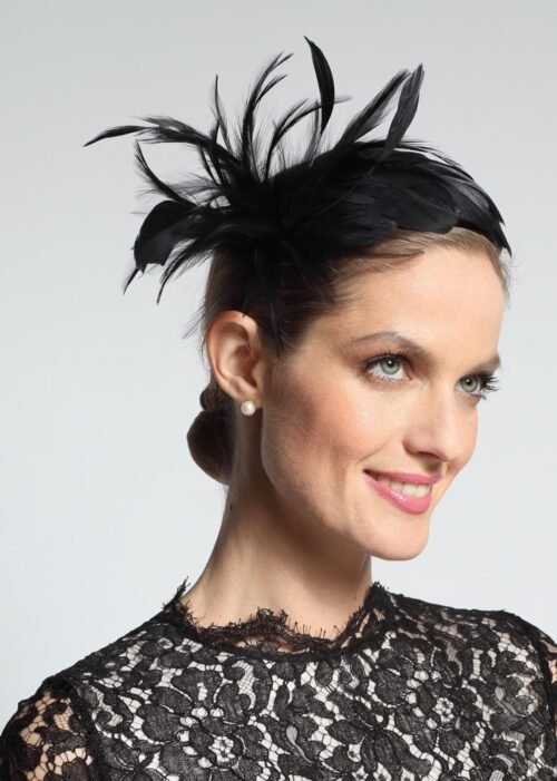 Chapeau très habillé à aigrette Années folles original et chic OPERA Noir