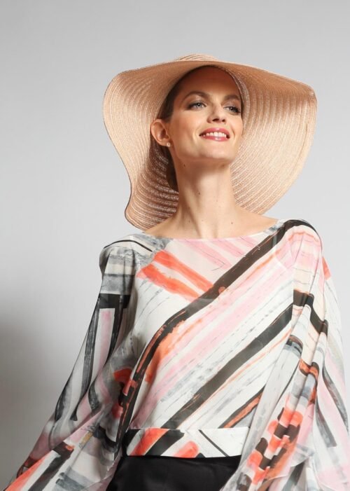 Top en georgette imprimé et sa ceinture T40