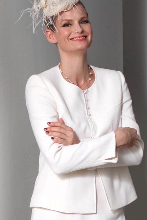 Veste tailleur mariage à manches longues en crêpe de laine EDEN