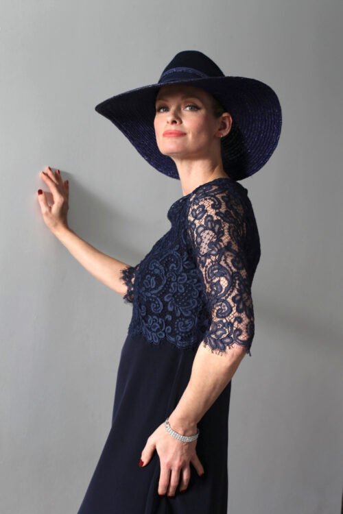 Robe de cocktail évasée MAIA T38 en dentelle de Calais
