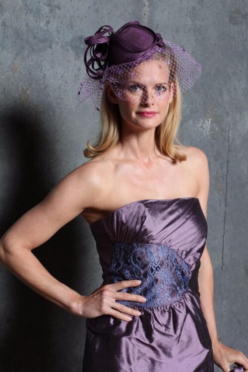 Eté 2015 - ROBE FANNY EN SHANTUNG ET DENTELLE SATIN VIOLETTE