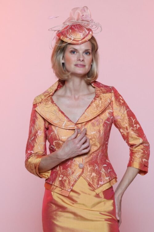 Tailleur jupe en soie : veste entièrement brodée PEPITE et jupe unis T38