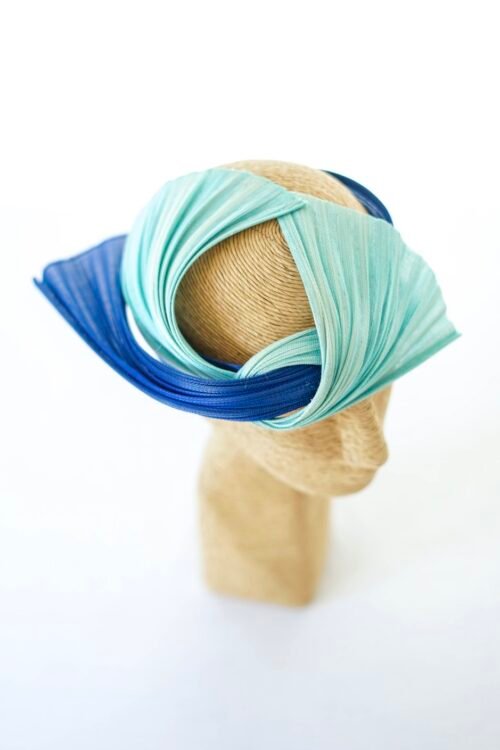 Turban de mariage bleu indigo
