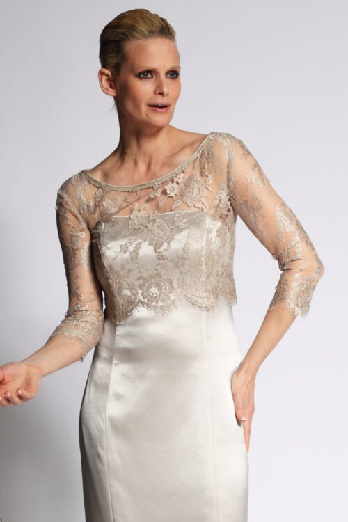 Top boléro à manches en dentelle de Calais ANCONE T38