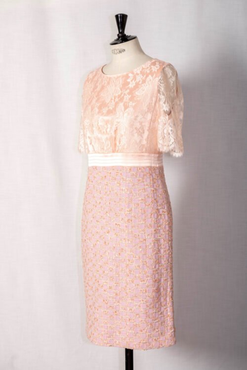 Elégante robe de cérémonie en tweed et crêpe T40