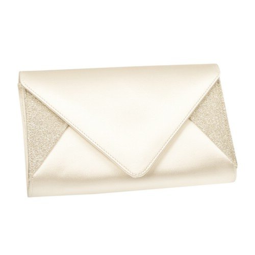 Superbe pochette de mariage à rabat en satin et cuir glitter
